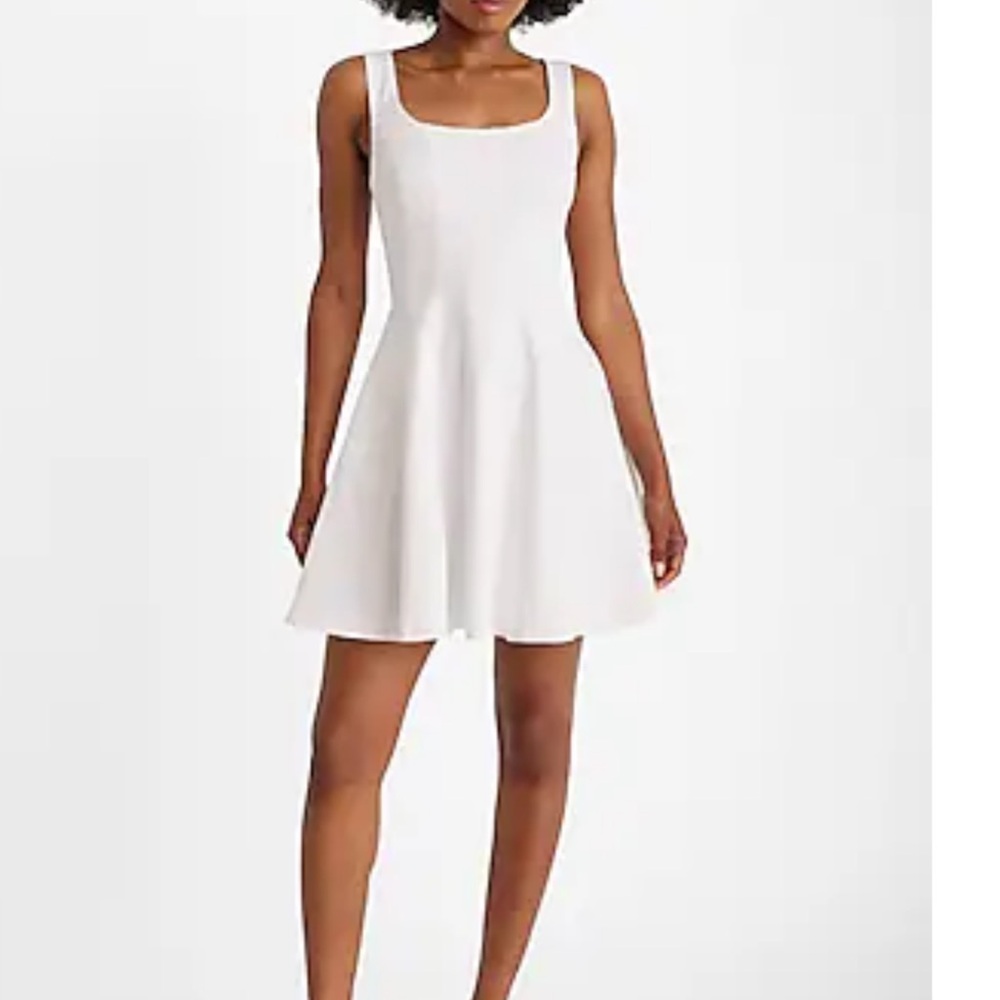 Express White Denim Sleeveless Corset Mini Fit And Flare Dress